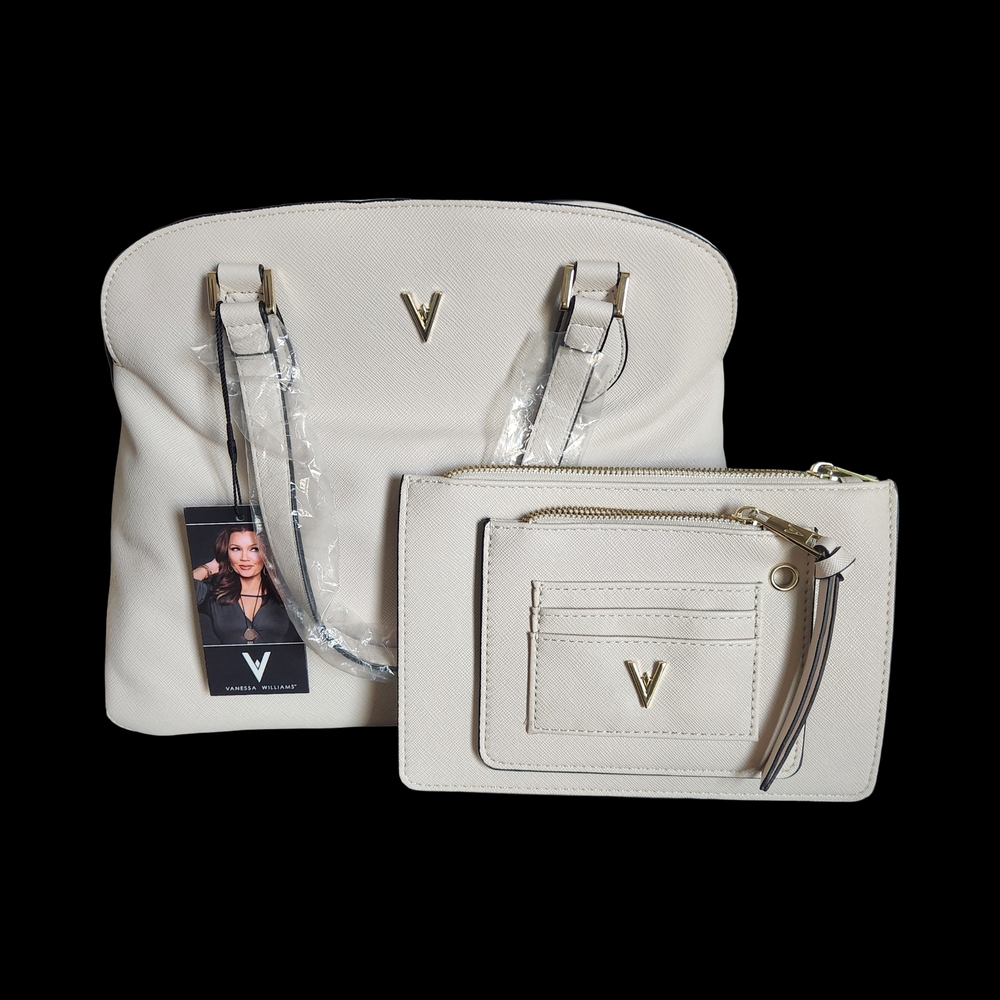 New with Tags Vanessa Williams Lush Round Cream Shoulder Bag and Wallet Set